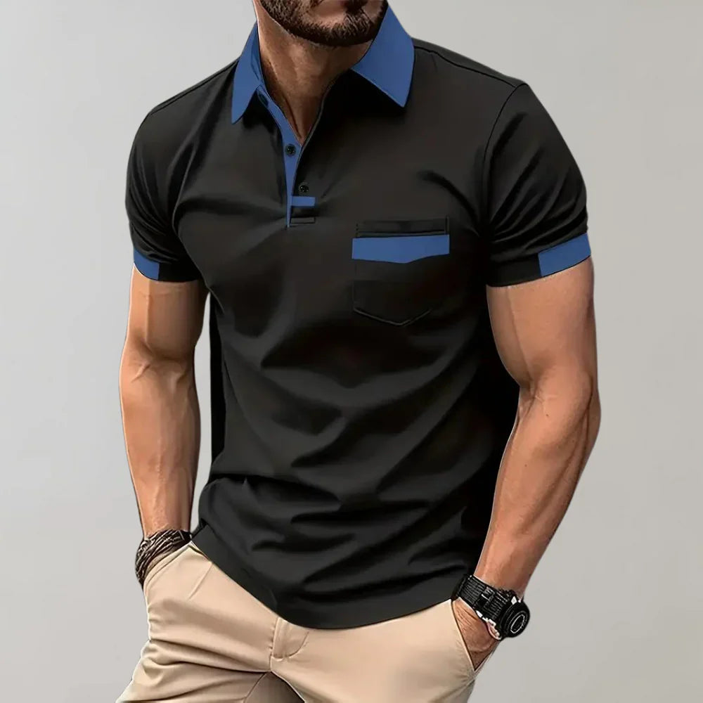 Polo homme – Coupe slim – Maille respirante – Col boutonné – Poche poitrine