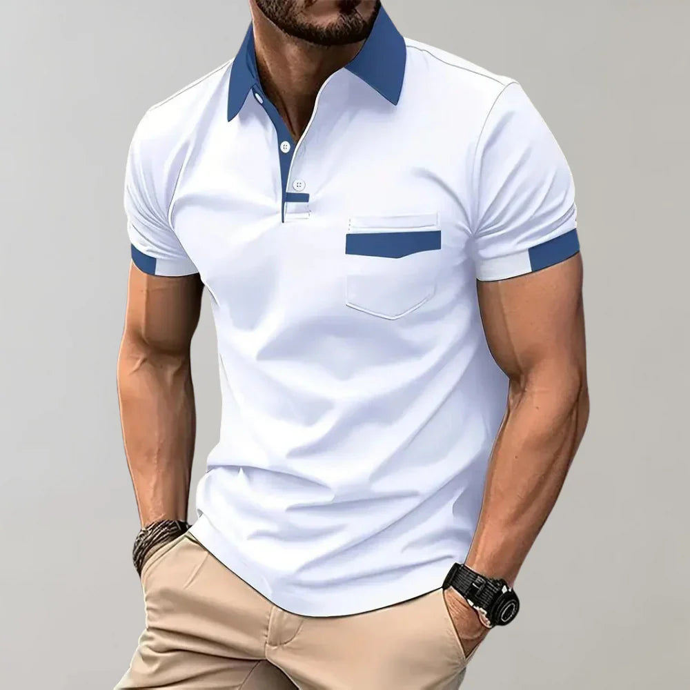 Polo homme – Coupe slim – Maille respirante – Col boutonné – Poche poitrine