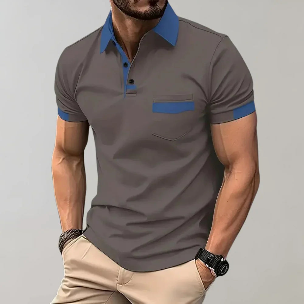 Polo homme – Coupe slim – Maille respirante – Col boutonné – Poche poitrine