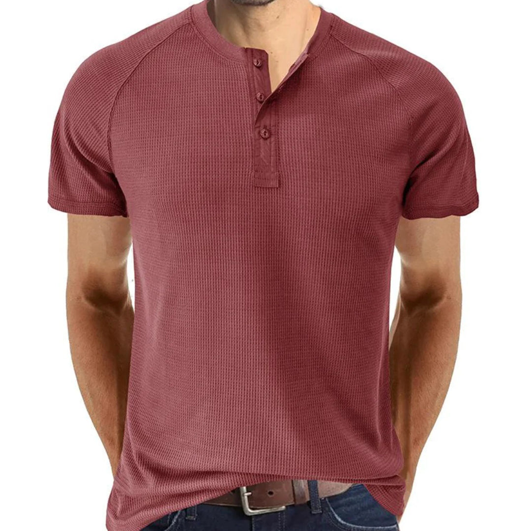 T-shirt henley homme – Coupe slim – Maille douce – Manches courtes