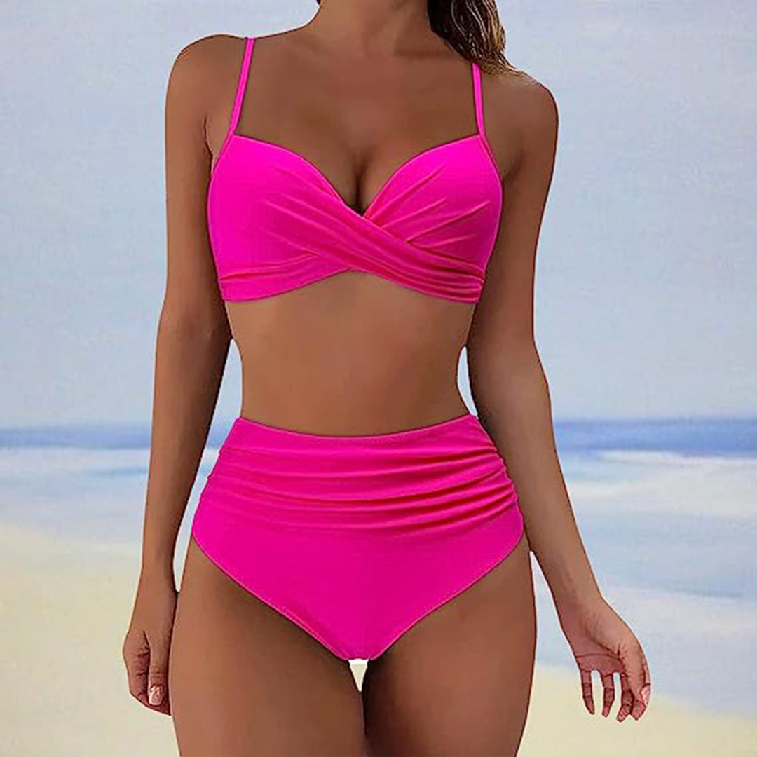 Bikini femme – Taille haute – Bonnets rembourrés – Devant croisé – Tissu respirant