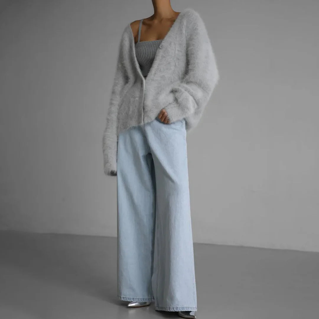 Femme Cardigan - Coupe Ample et Décontractée - Textile Doux et Moelleux - Col V - Boutons Naturels