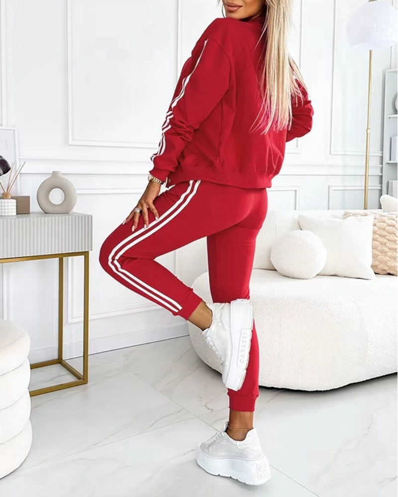 Femme Veste Sport-Chic - Coton Respirant - Coupe Relax - Bandes Contrastantes - Bordures Côtelées