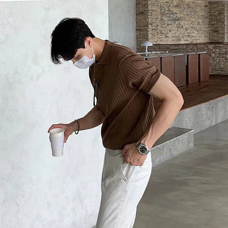 Polo homme – Coupe slim – Maille côtelée – Manches courtes – Style décontracté élégant