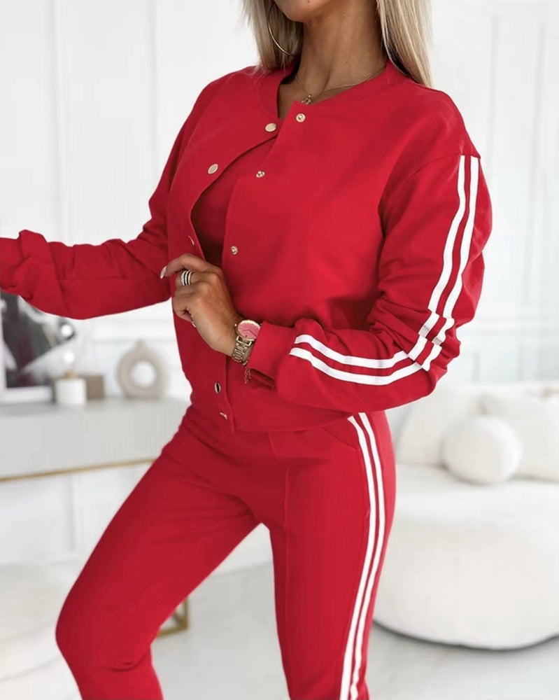 Femme Veste Sport-Chic - Coton Respirant - Coupe Relax - Bandes Contrastantes - Bordures Côtelées
