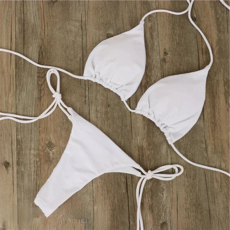 Bikini femme – Coupe slim – Haut triangle à liens réglables – Bas taille basse