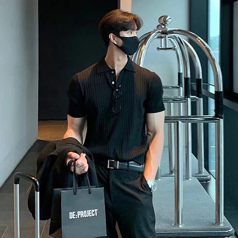 Polo homme – Coupe slim – Maille côtelée – Manches courtes – Style décontracté élégant