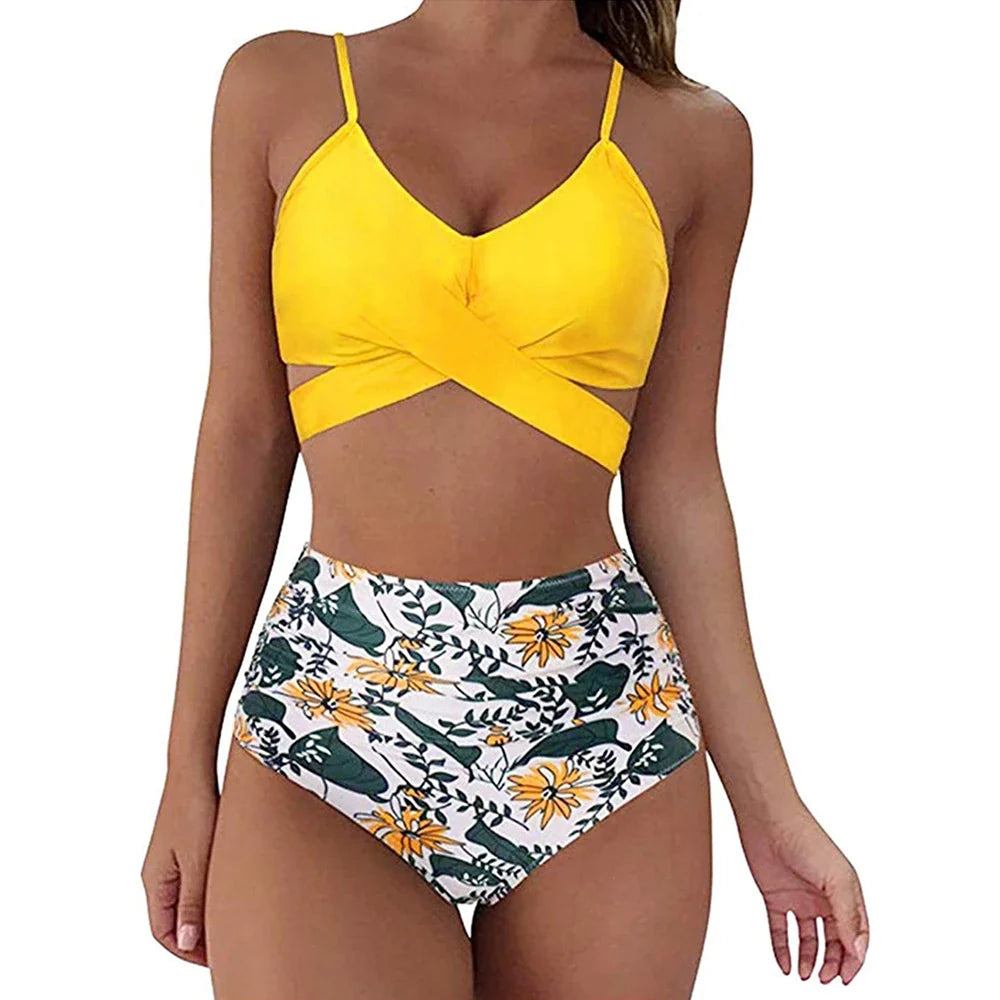 Bikini Femme – Haut Croisé Ajusté – Bas Taille Haute Froncé – Maille Respirante
