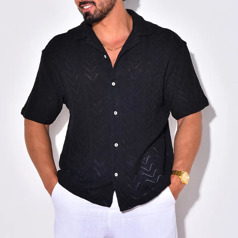Chemise homme en maille – Coupe décontractée – Manches courtes – Col casual – Poche poitrine