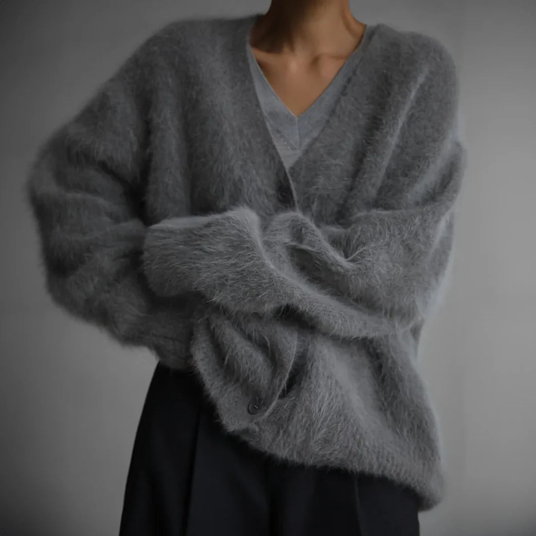Femme Cardigan - Coupe Ample et Décontractée - Textile Doux et Moelleux - Col V - Boutons Naturels