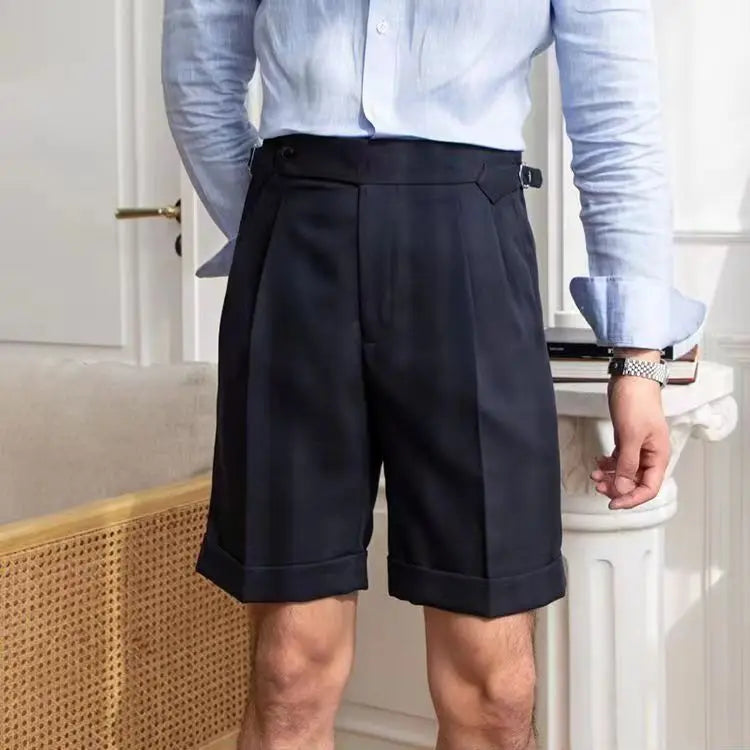 Men's dress shorts – Slim fit – High waist – Front pleats – Turned-up hem