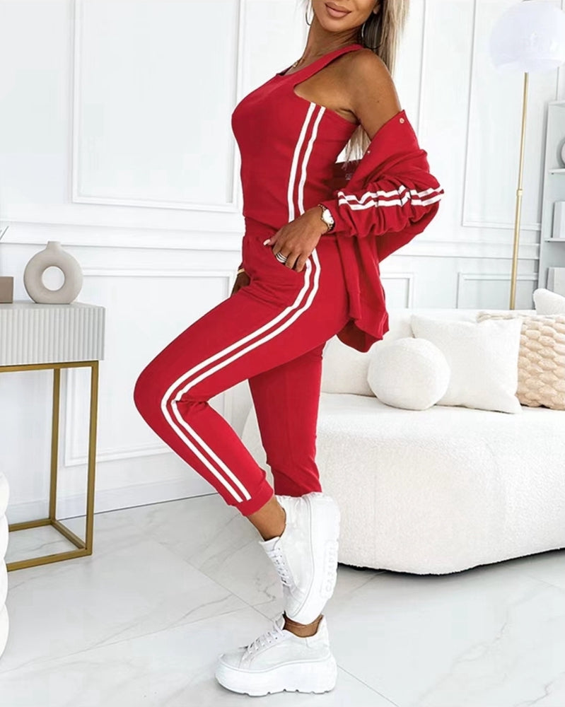 Femme Veste Sport-Chic - Coton Respirant - Coupe Relax - Bandes Contrastantes - Bordures Côtelées