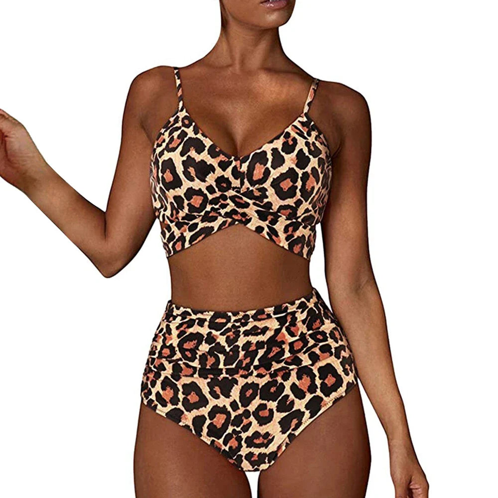 Bikini Femme – Haut Croisé Ajusté – Bas Taille Haute Froncé – Maille Respirante