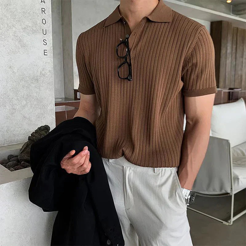Polo homme – Coupe slim – Maille côtelée – Manches courtes – Style décontracté élégant