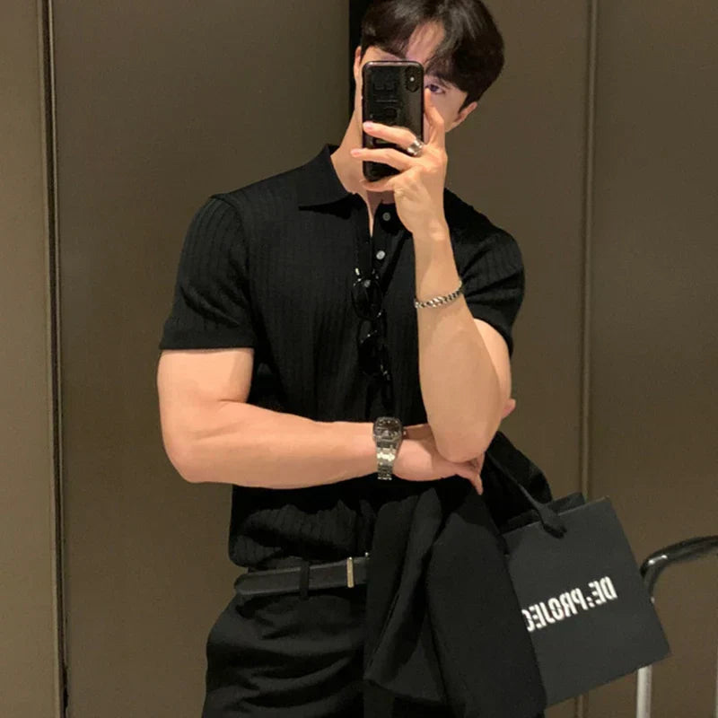 Polo homme – Coupe slim – Maille côtelée – Manches courtes – Style décontracté élégant