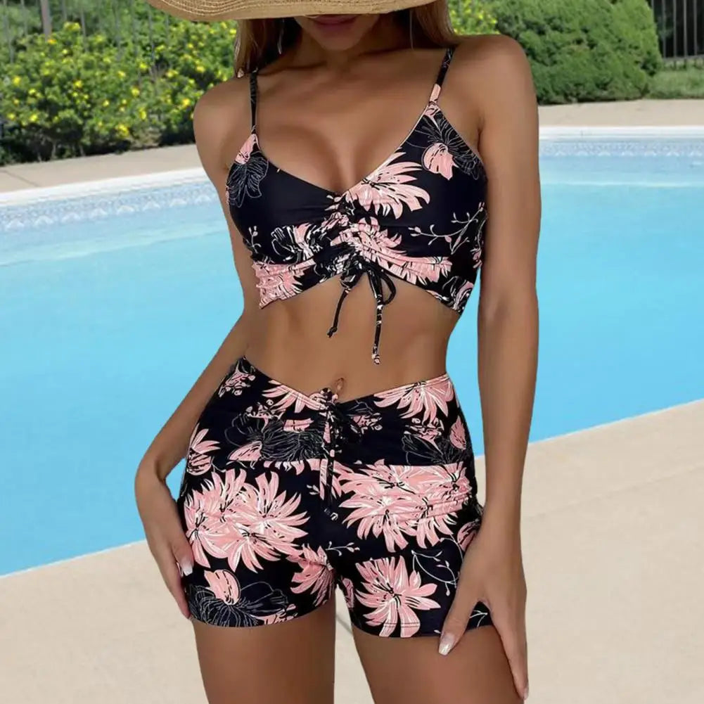 Bikini femme – Haut à cordon V réglable – Taille haute – Tissu stretch respirant