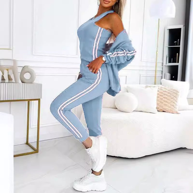 Femme Veste Sport-Chic - Coton Respirant - Coupe Relax - Bandes Contrastantes - Bordures Côtelées