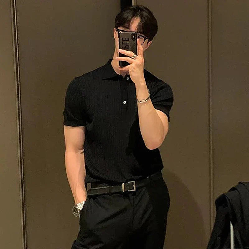 Polo homme – Coupe slim – Maille côtelée – Manches courtes – Style décontracté élégant