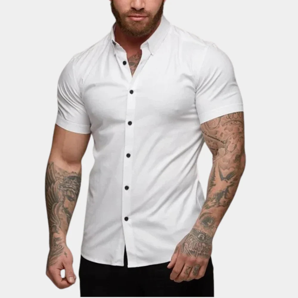 Chemise homme – Coupe slim – Manches courtes – Col structuré