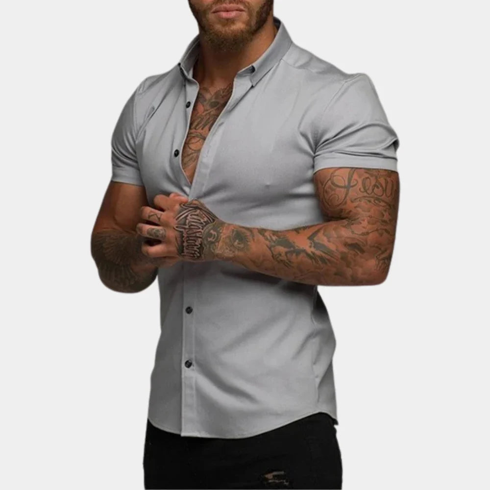 Chemise homme – Coupe slim – Manches courtes – Col structuré