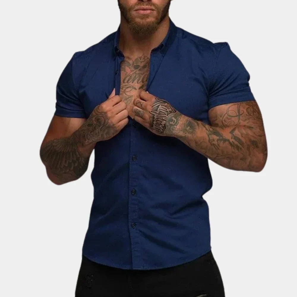 Chemise homme – Coupe slim – Manches courtes – Col structuré