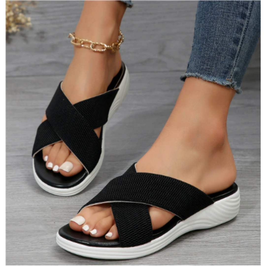 Sandales femme – Bout ouvert – Semelle confort – Brides élastiques – Style décontracté