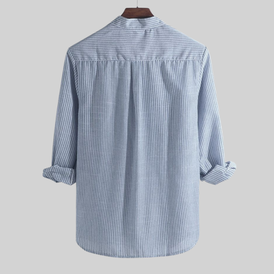 Chemise pour hommes – Coupe ample – Fibre naturelle respirante – Rayures – Boutonnage partiel