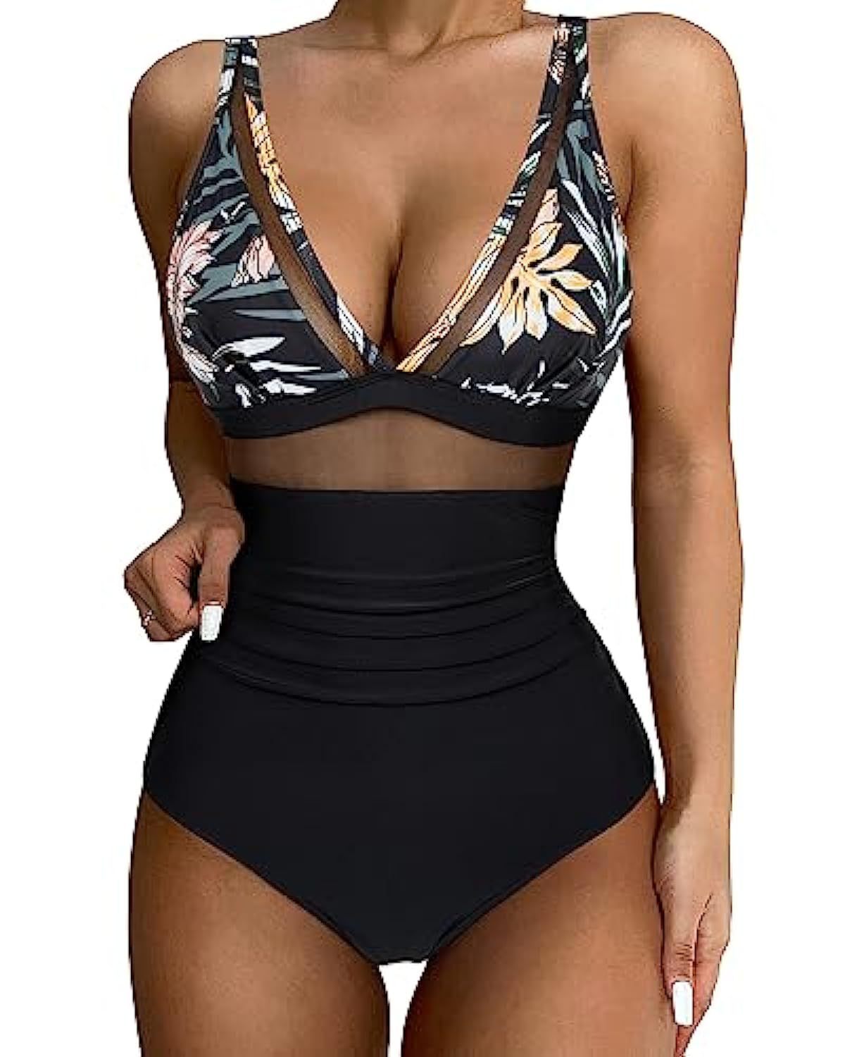 Maillot de bain femme – Coupe moulante – Décolleté plongeant – Détails en mesh respirants