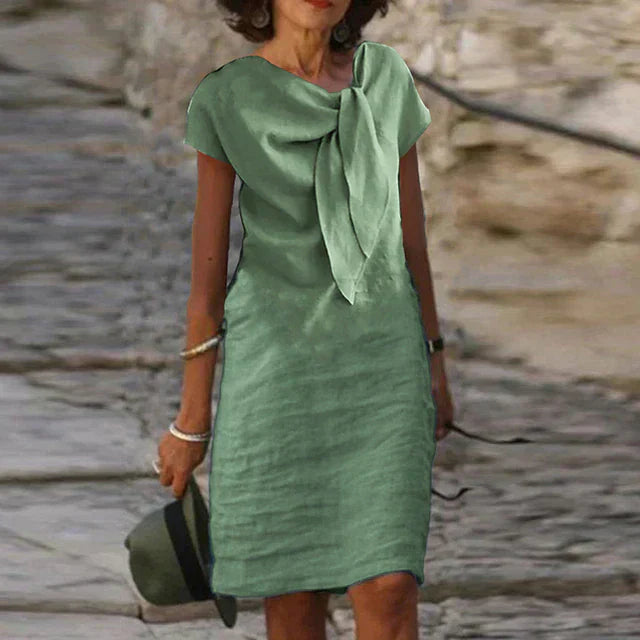 Robe de soirée femme – Coupe décontractée – Tissu léger – Nœud décoratif – Manches courtes – Longueur mini