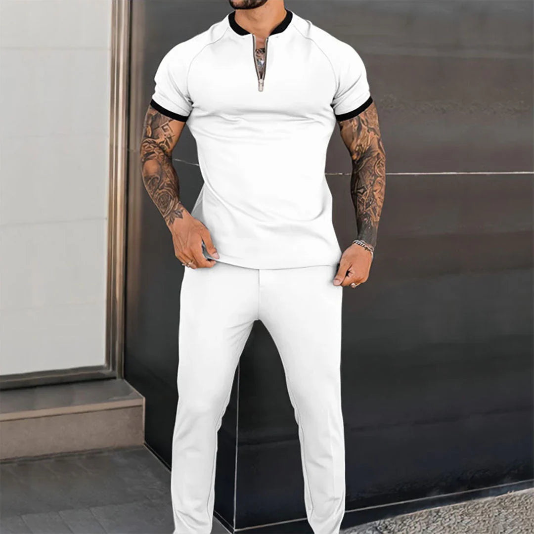 Ensemble de pantalons pour hommes – Coupe slim – Col zippé – Tissu respirant doux
