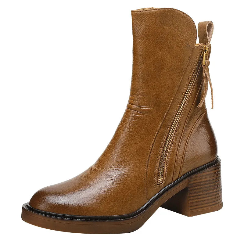 Women's Leather Ankle Boots - Fitted Silhouette - Elegant Design - Suitable for All Occasions