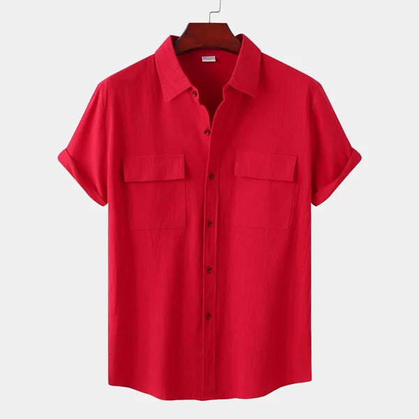 Chemise homme manches courtes – Coupe décontractée – Lin coton – Poches poitrine