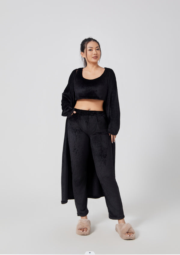 Femme Ensemble Lounge - Crop Top, Pantalon et Cardigan - Coupe Relax - Douillet - Polyvalent