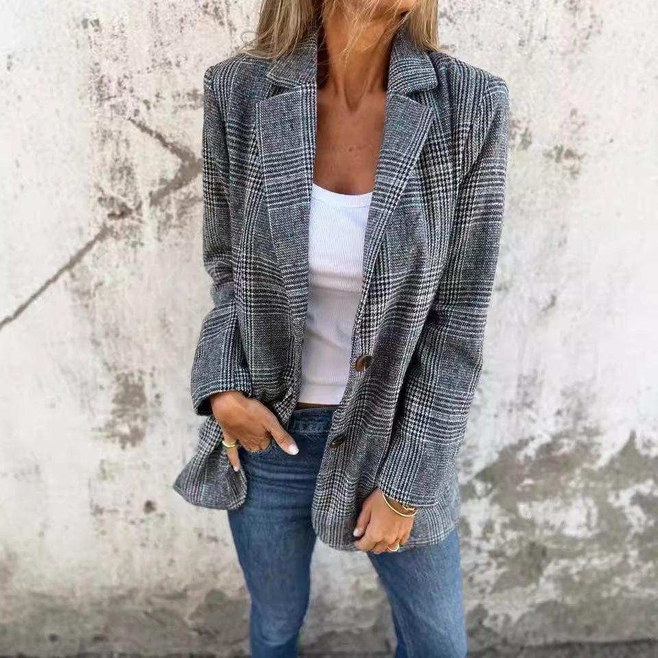 Women's wool plaid jacket - Relaxed fit - Timeless chic - For occasions