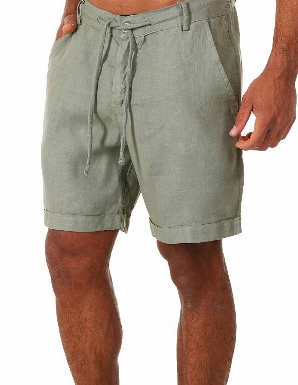 Short décontracté homme – Coupe ample – Coton – Taille cordon – Ourlet retroussé – Poches latérales