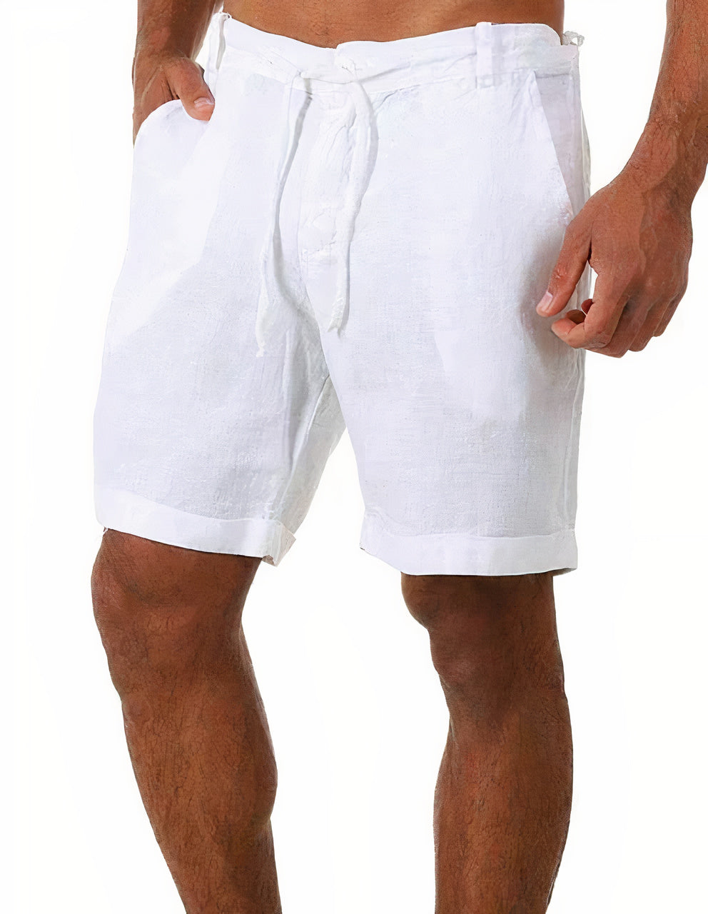 Short décontracté homme – Coupe ample – Coton – Taille cordon – Ourlet retroussé – Poches latérales