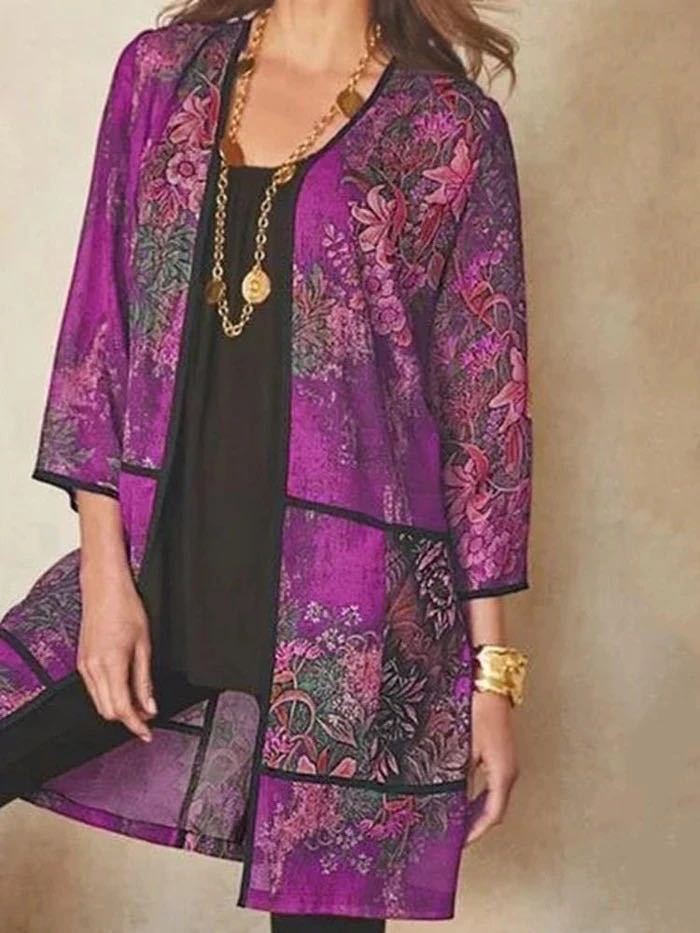 Blouse tunique femme – Coupe fluide – Tissu léger respirant – Manches 3/4 – Motifs imprimés
