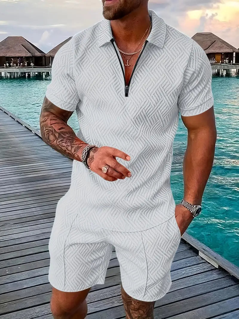 Ensemble Polo et Short Homme – Coupe Slim – Tissu Respirant – Fermeture Zippée
