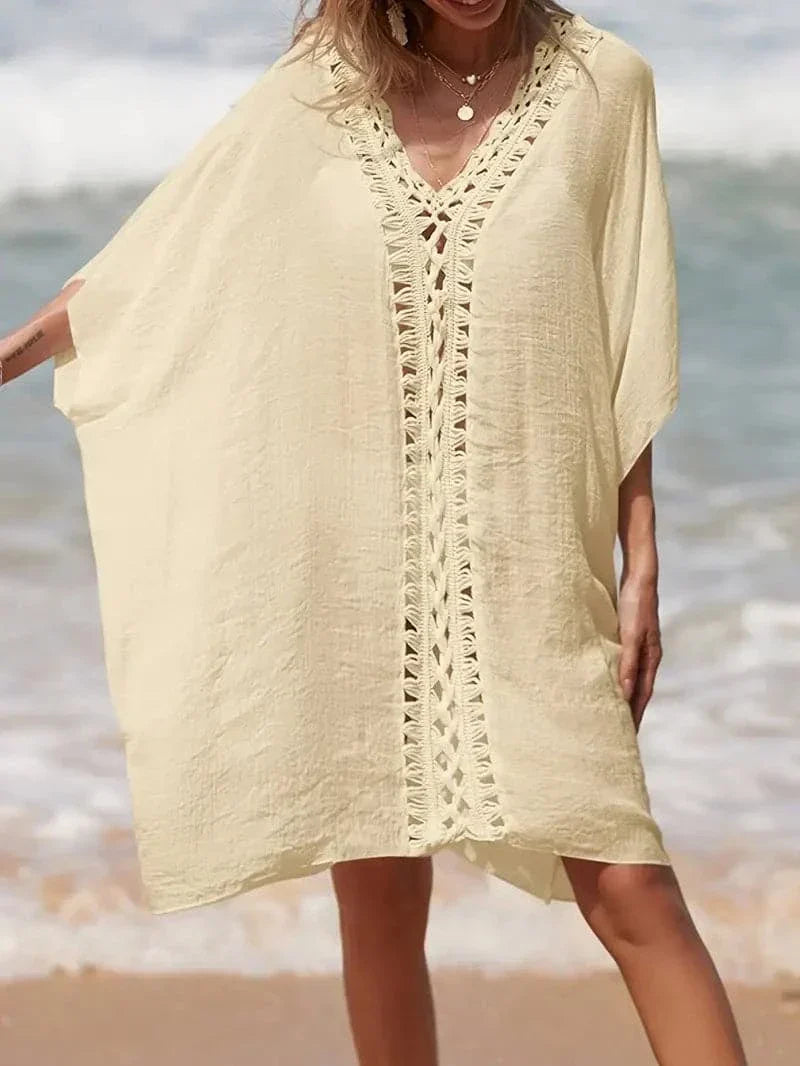 Kimono femme – Coupe décontractée – Fibres naturelles – Manches courtes – Dentelle