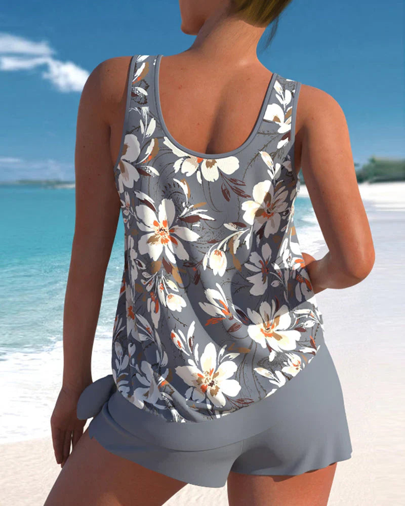 Tankini Set femme – Coupe décontractée – Tissu respirant – Haut fluide et short mi-cuisse