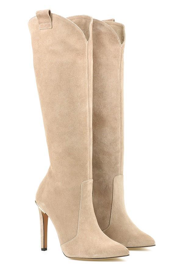 Women's Mid-Height Boots - Velvety Suede - Elegant Silhouette - Side Zip - Multi-Occasion