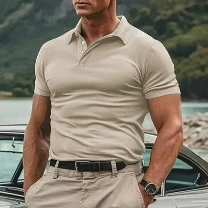 Polo homme – Coupe ajustée – Maille douce – Manches courtes – Col boutonné
