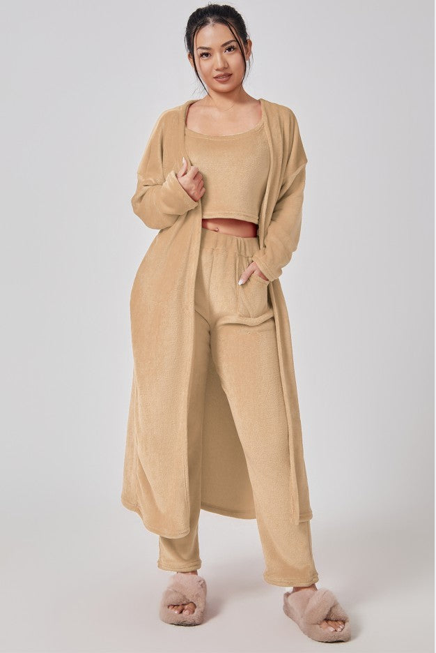Femme Ensemble Lounge - Crop Top, Pantalon et Cardigan - Coupe Relax - Douillet - Polyvalent