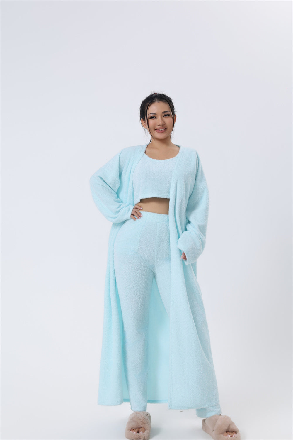 Femme Ensemble Lounge - Crop Top, Pantalon et Cardigan - Coupe Relax - Douillet - Polyvalent