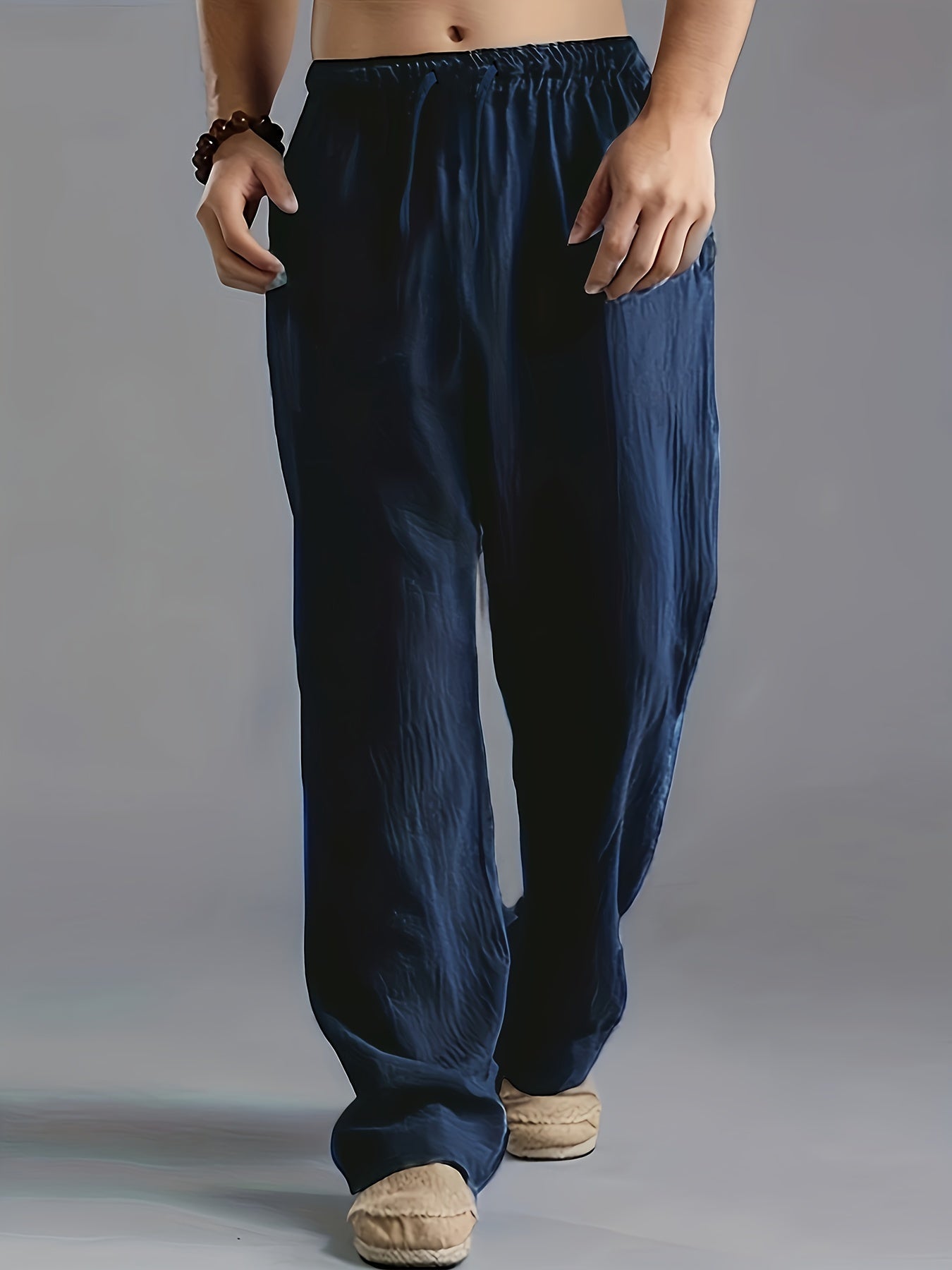 Pantalon homme – Coupe droite confortable – Taille élastique – Fibres naturelles