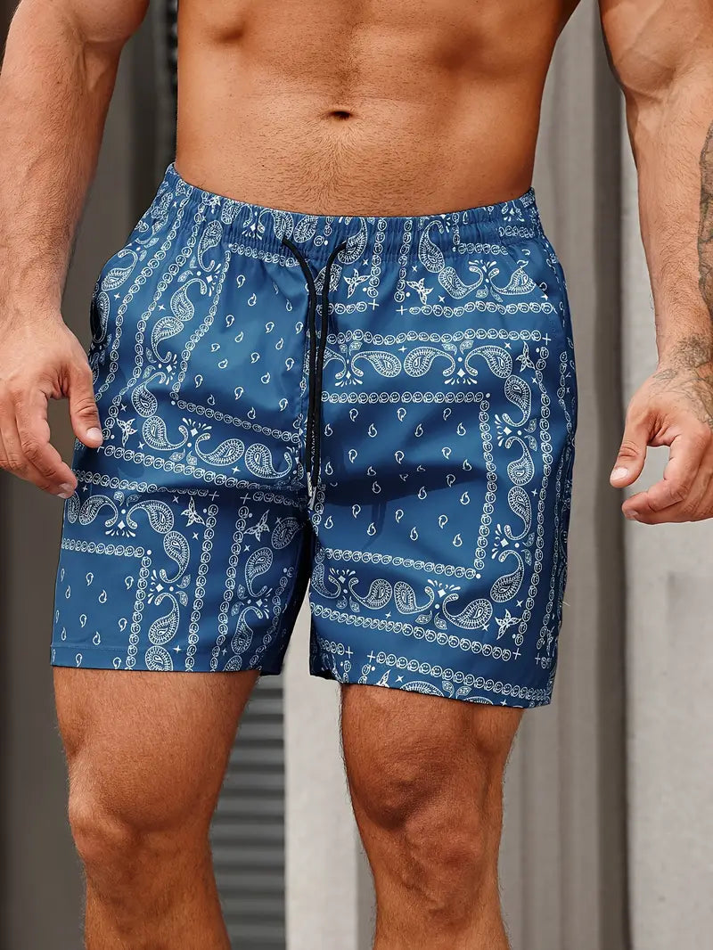 Short de bain homme – Séchage rapide – Coupe décontractée – Imprimé bandana – Mi-cuisse