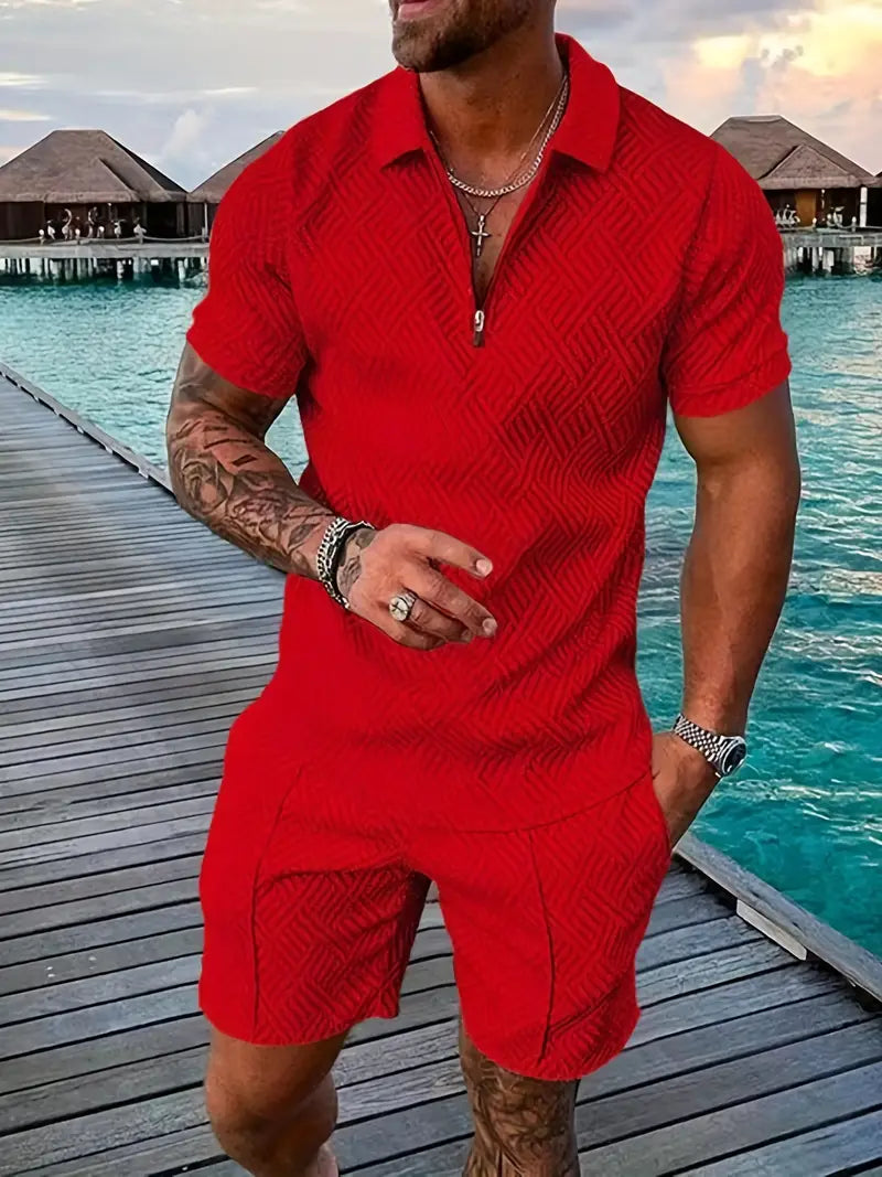 Ensemble Polo et Short Homme – Coupe Slim – Tissu Respirant – Fermeture Zippée