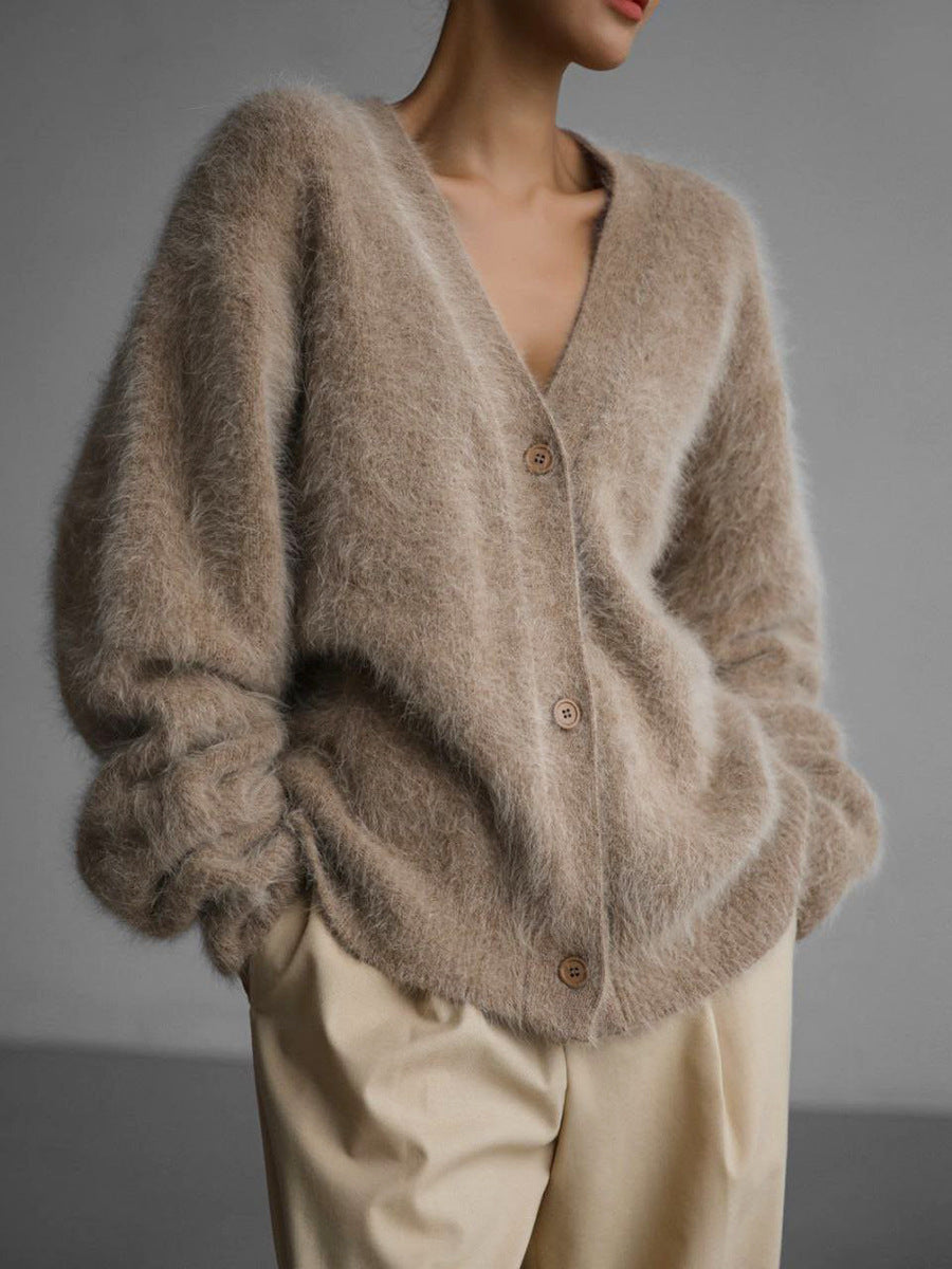 Femme Cardigan - Coupe Ample et Décontractée - Textile Doux et Moelleux - Col V - Boutons Naturels