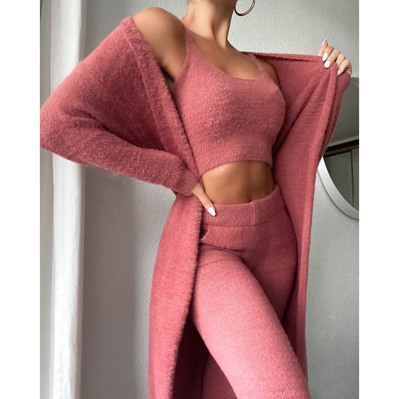 Femme Ensemble Lounge - Crop Top, Pantalon et Cardigan - Coupe Relax - Douillet - Polyvalent