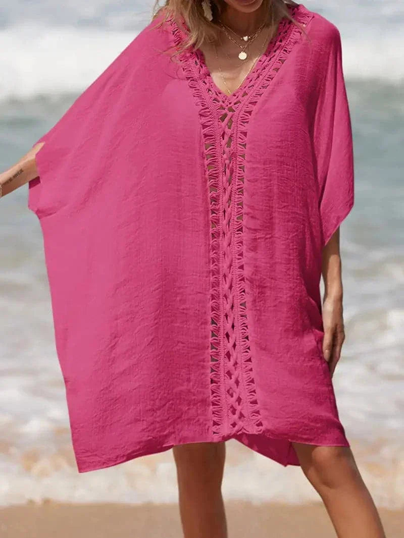 Kimono femme – Coupe décontractée – Fibres naturelles – Manches courtes – Dentelle